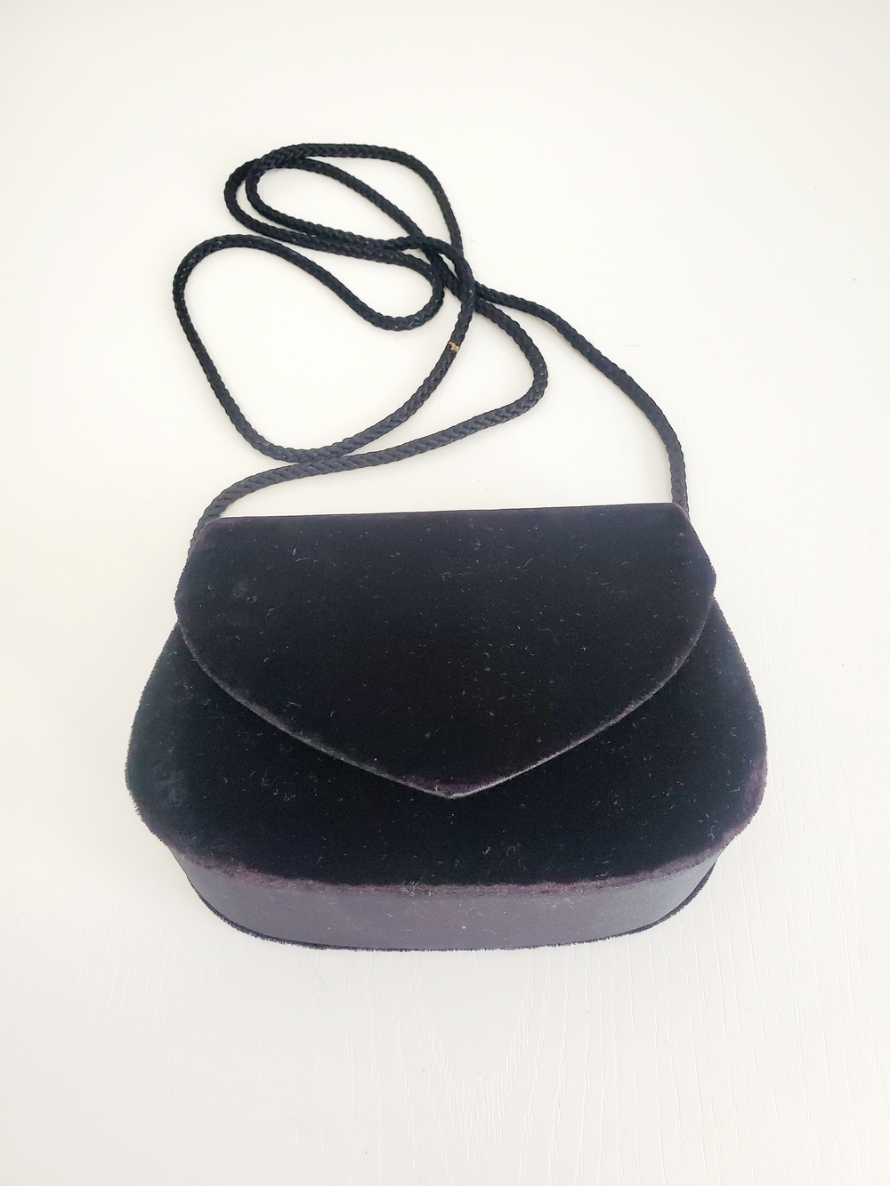 Black Velvet Mini Crossbody Bag with Braided Strap - Picture 1 of 5